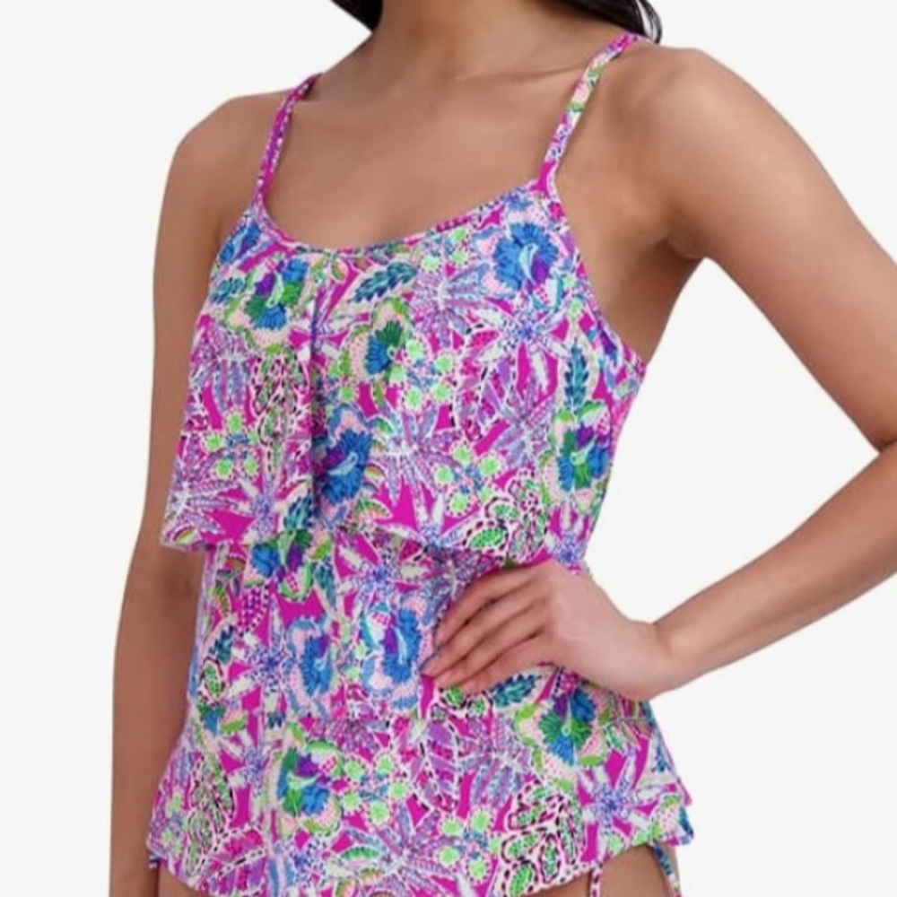 NWT Stella Parker Plus Size Flounce Tankini Swim Top